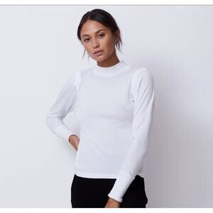 Monrow Women's Mock Neck Shirred White Long Sleeve Top Size S